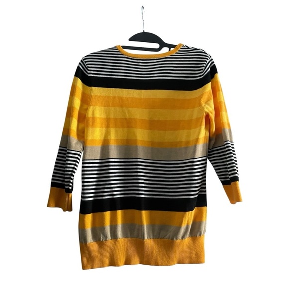 7th Avenue New York & CO Women's Striped Yellow Button Up Cardigan Sweater. - Picture 3 of 5